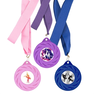 Dance Radial Colour Medal with Ribbon & Logo Insert Minimum 100-M9312DANCE/MOQ100